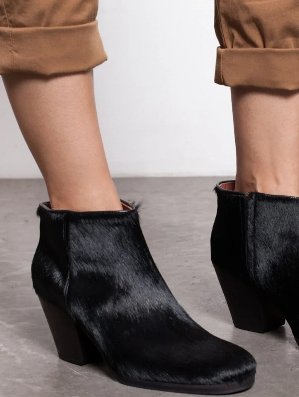 Rachel Comey Mars Calf Hair Ankle Bootie Black Chunky Stacked Heel 7